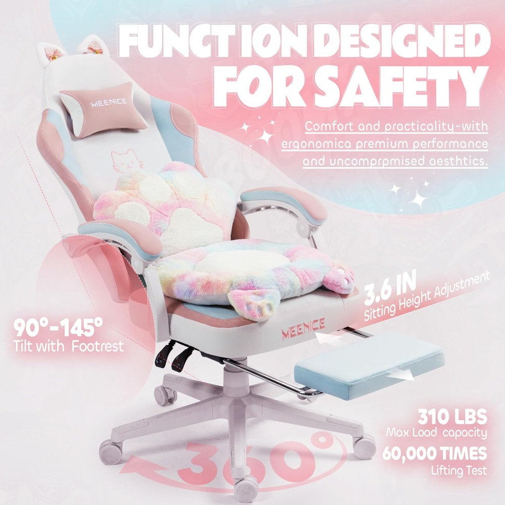 Office Footrest Cushion - Gaming Chair Cute with Cat Ears