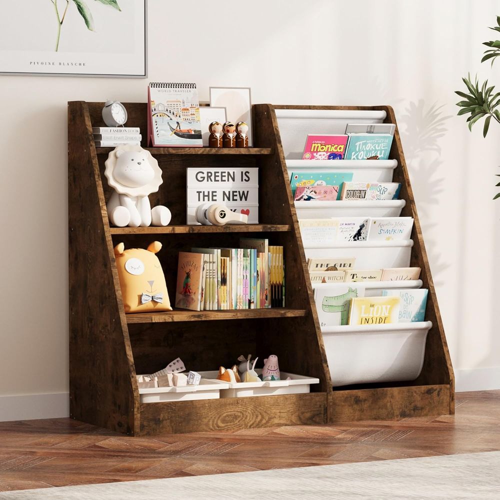 Bookshelf 5 Tier - 4-Tier Wooden Toddler Bookshelf with 5
