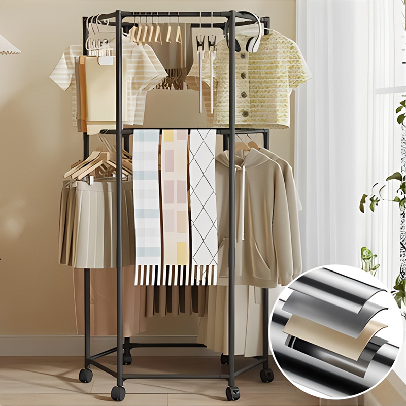 Hexagon Rotating Floor Clothes - Coat Rack Standing 评论和价格