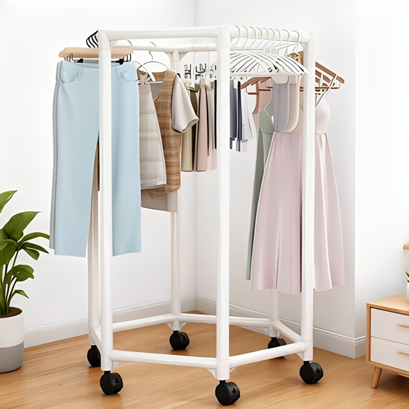 Hexagon Rotating Floor Clothes - Coat Rack Standing 评论和价格