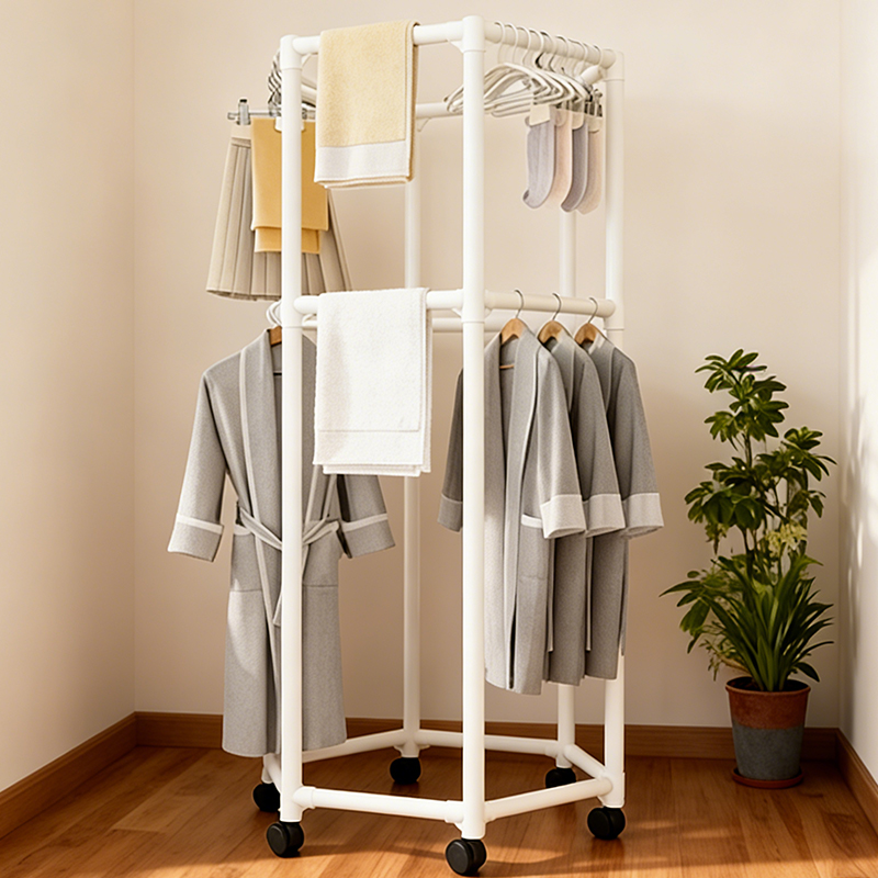 Hexagon Rotating Floor Clothes - Coat Rack Standing 评论和价格