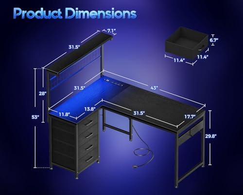 43” L Shaped Gaming Desk for S - Gaming Desk With Hutch 评论和价格