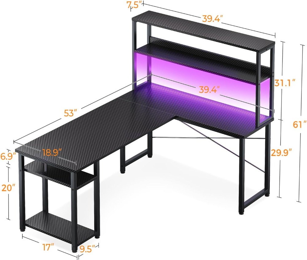 53 Inch L Shaped Gaming Desk w - Gaming Desk With Hutch 评论和价格