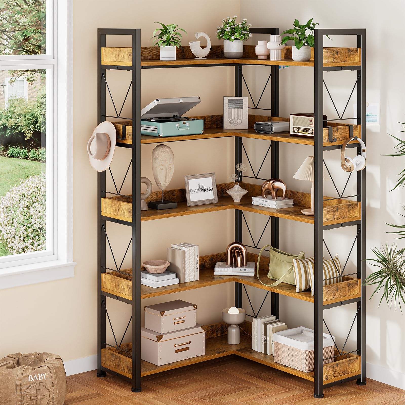 JHK 65 inch L Shaped Bookshelf - Bookshelf 5 Tier 评论和价格