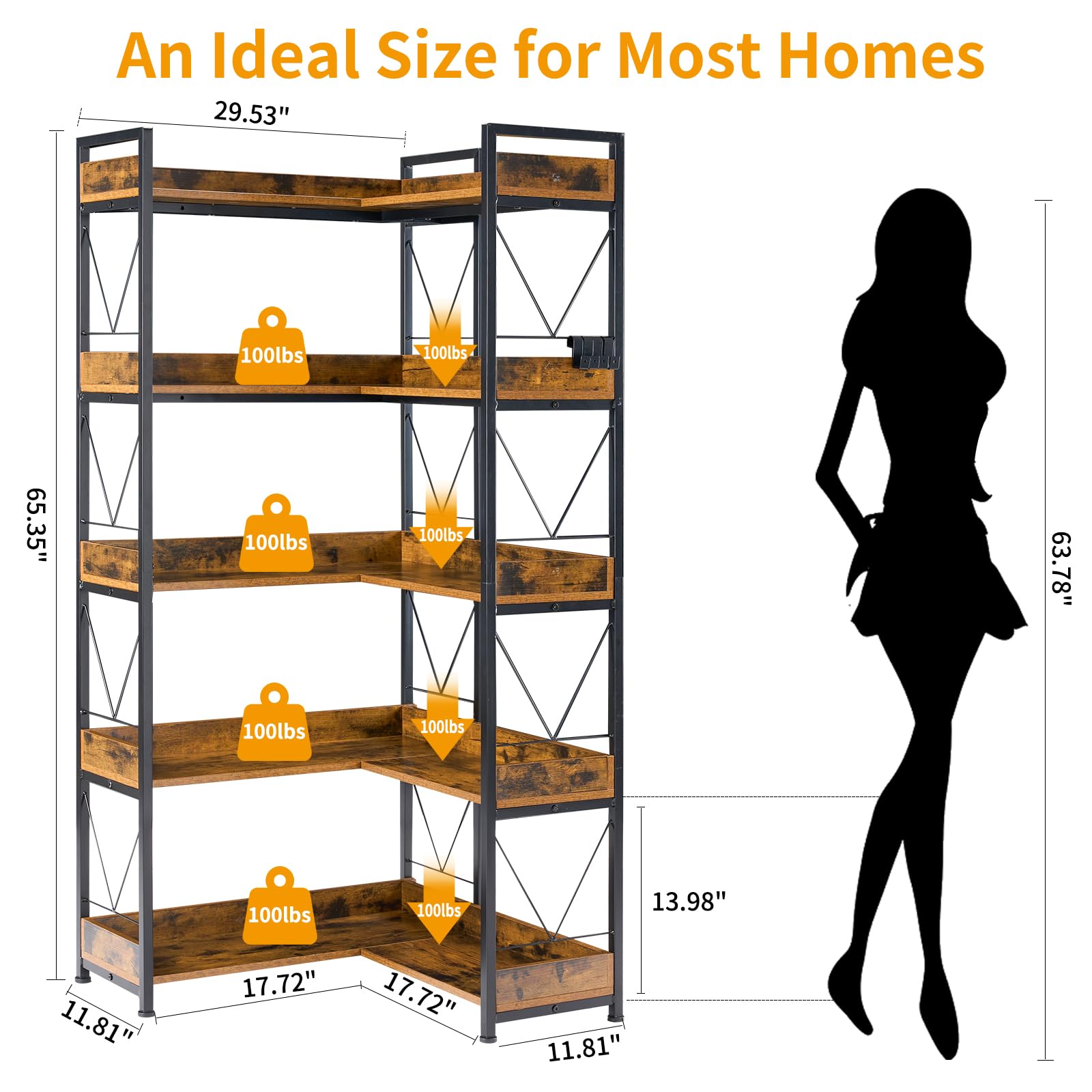 JHK 65 inch L Shaped Bookshelf - Bookshelf 5 Tier 评论和价格