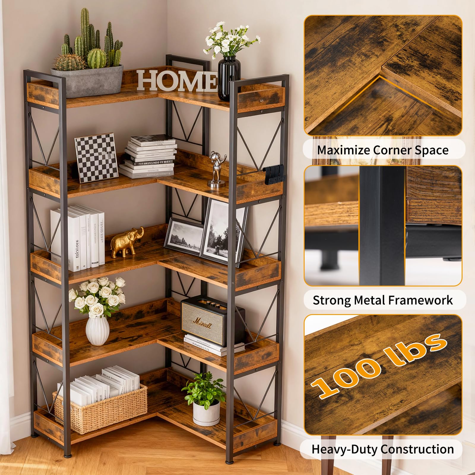 JHK 65 inch L Shaped Bookshelf - Bookshelf 5 Tier 评论和价格