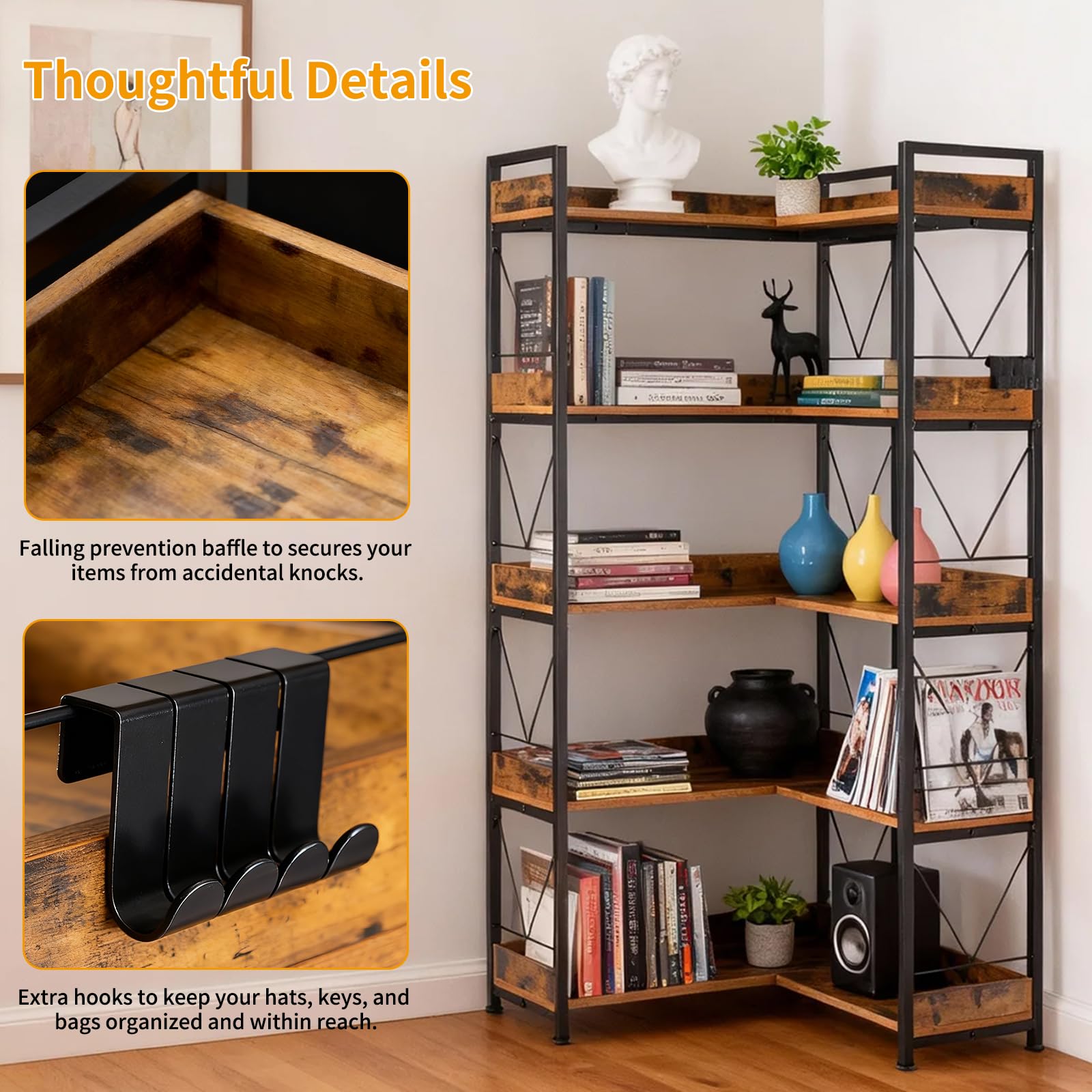 JHK 65 inch L Shaped Bookshelf - Bookshelf 5 Tier 评论和价格
