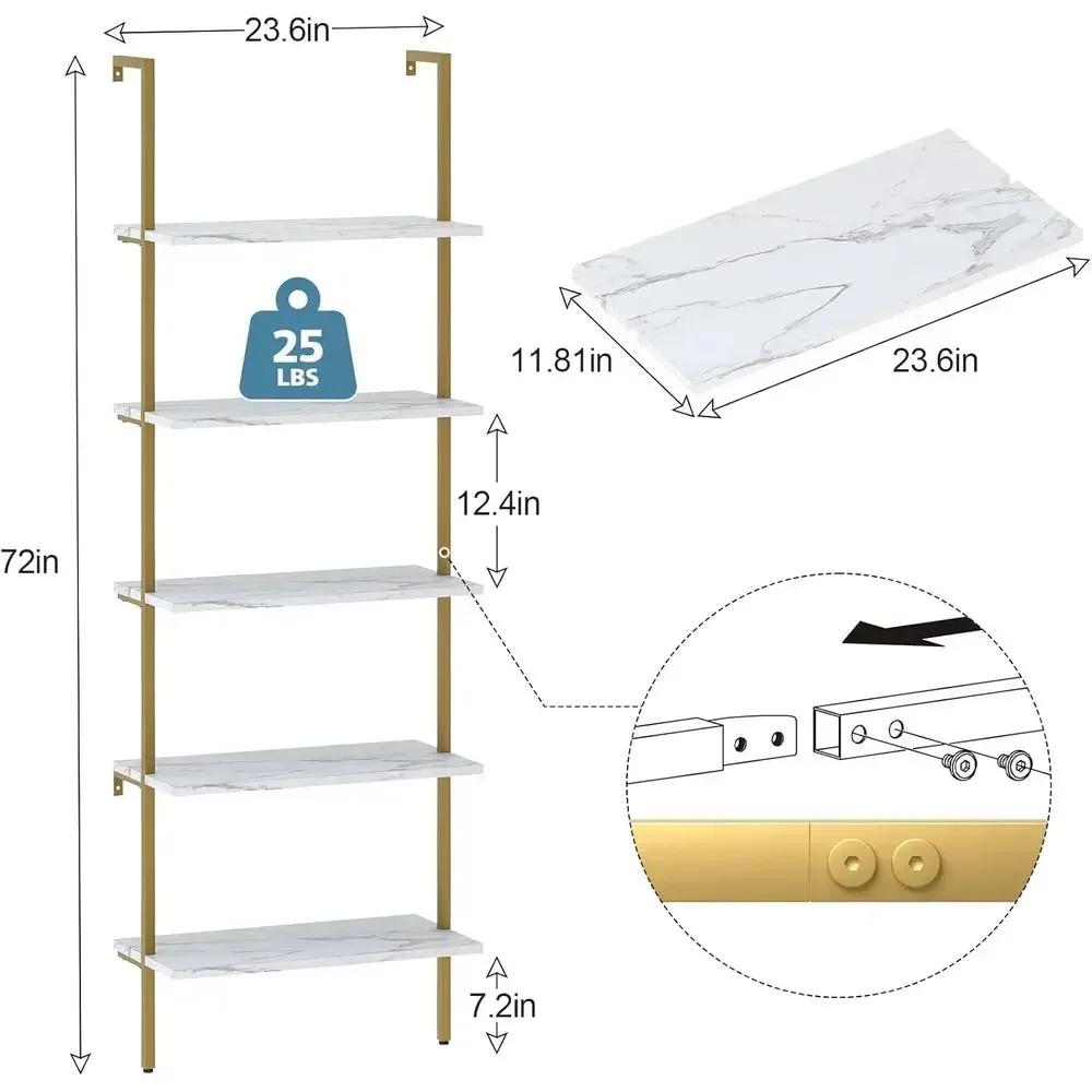5-Tier White Marble Wall-Mount - Bookshelf 5 Tier 评论和价格