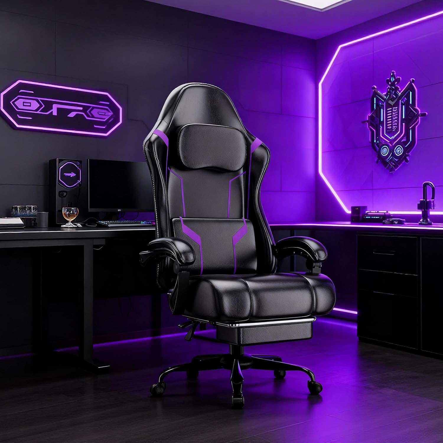 Ergonomic Gaming Chair with Po - Office Footrest Cushion 评论和价格