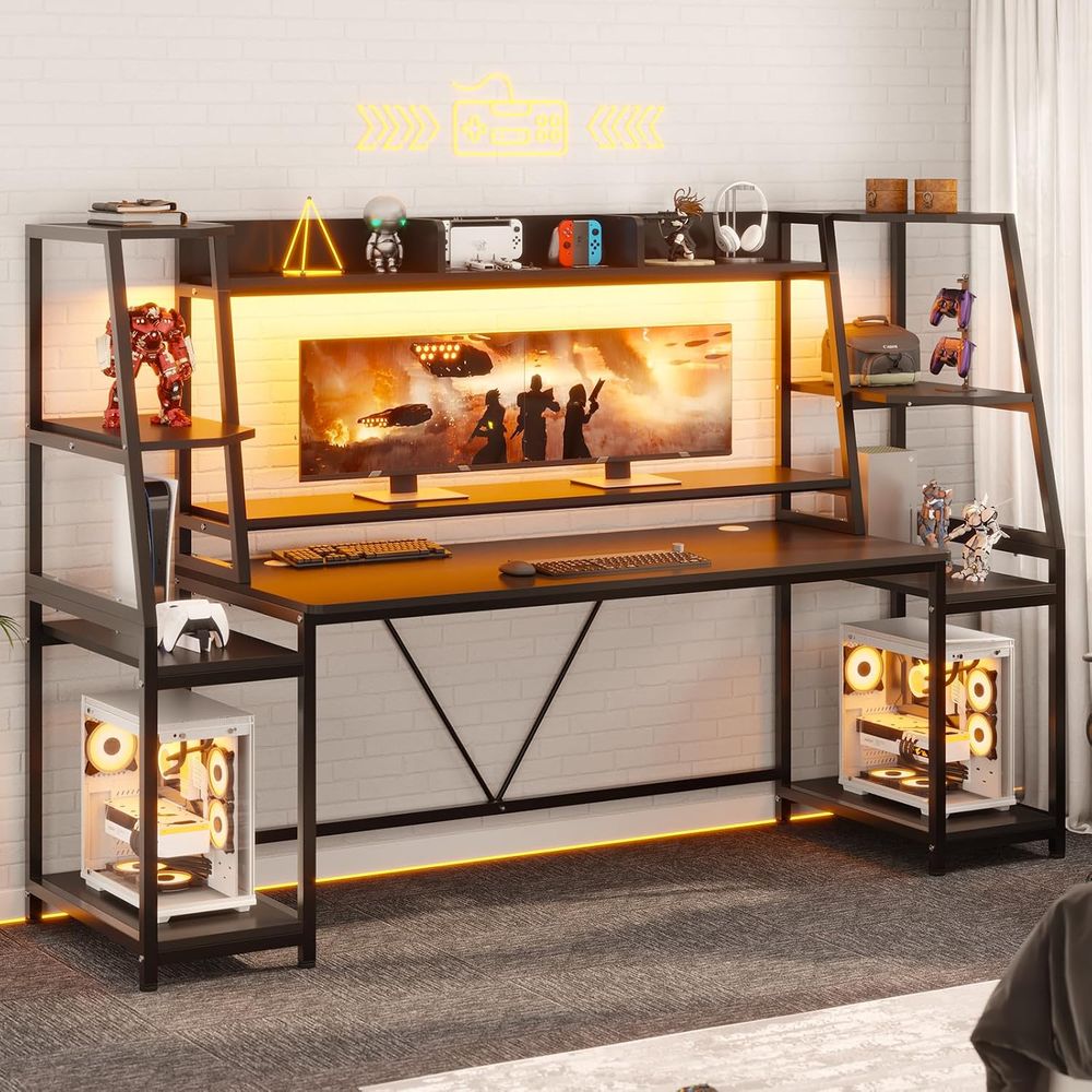 79'' Gaming Desk with LED Ligh - Gaming Desk With Hutch 评论和价格