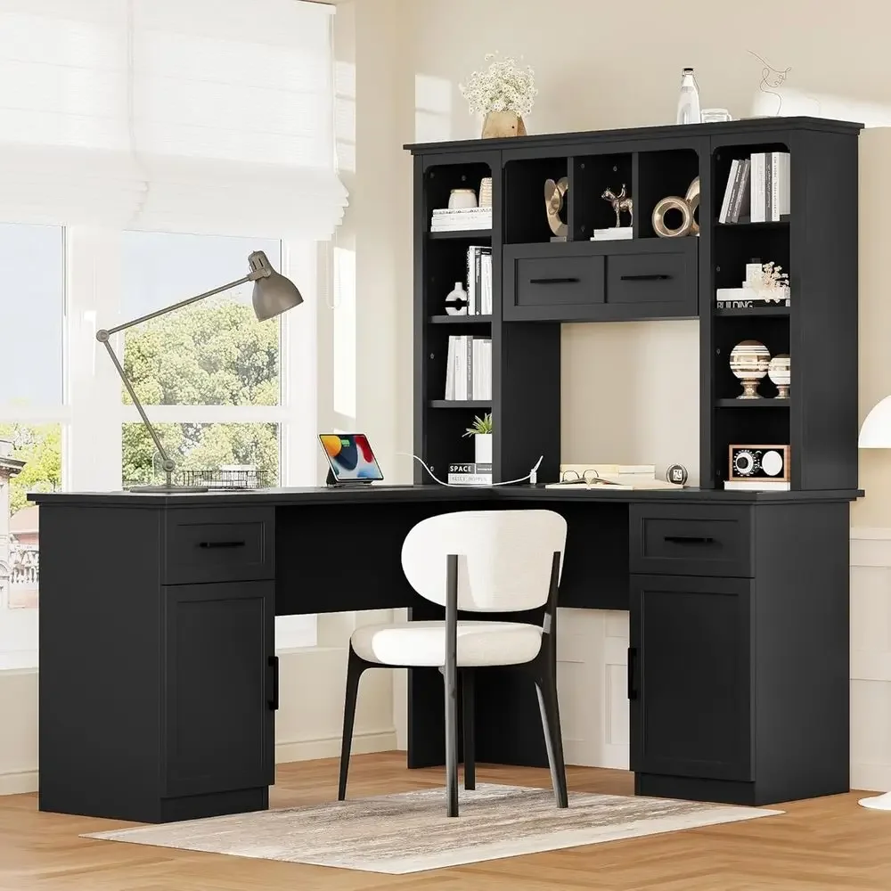 L-Shaped Office Desk with Stor - Gaming Desk With Hutch 评论和价格