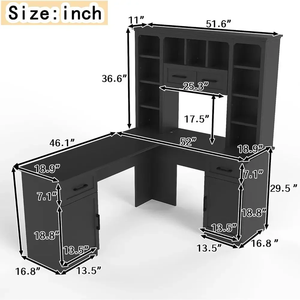 L-Shaped Office Desk with Stor - Gaming Desk With Hutch 评论和价格