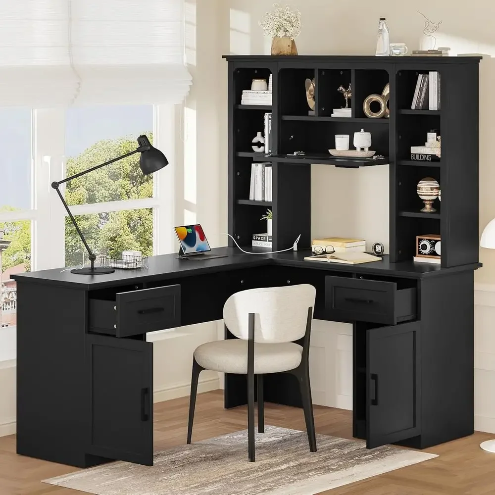 L-Shaped Office Desk with Stor - Gaming Desk With Hutch 评论和价格
