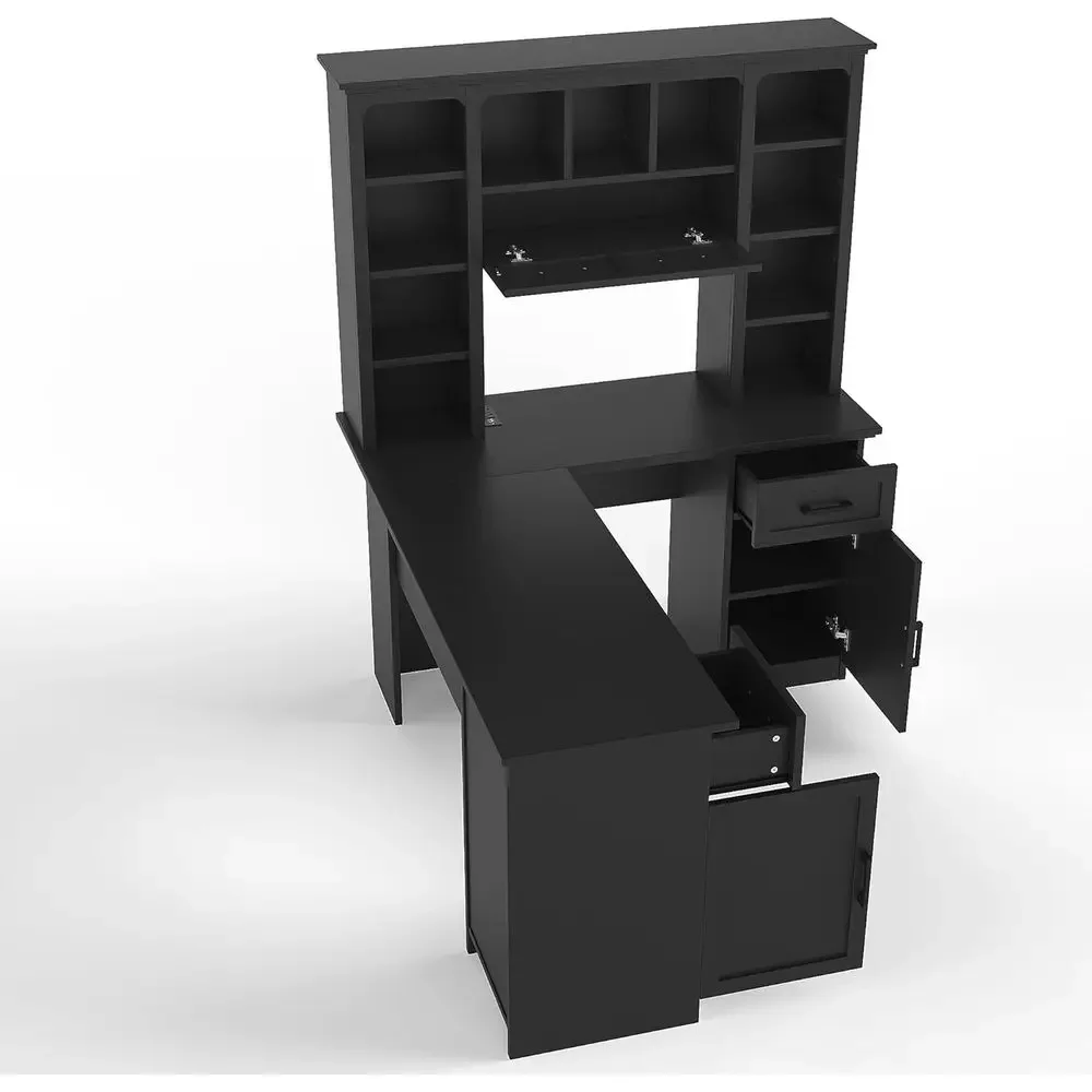 L-Shaped Office Desk with Stor - Gaming Desk With Hutch 评论和价格