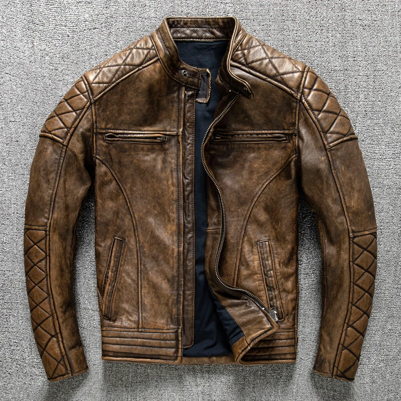 Vintage Men Leather Jacket Yel - Coat Rack Standing 评论和价格