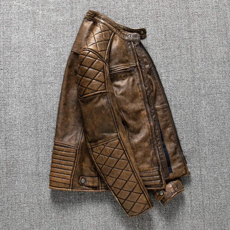 Vintage Men Leather Jacket Yel - Coat Rack Standing 评论和价格
