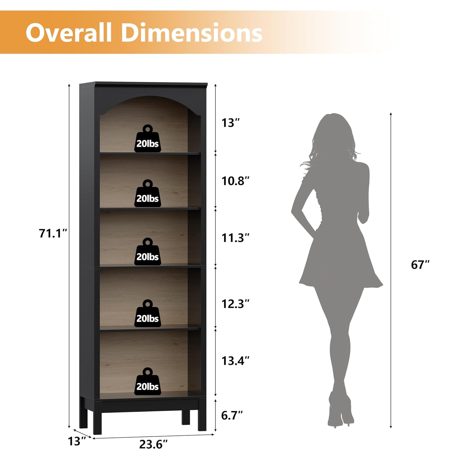 Arched Bookshelf with 5 Tier O - Bookshelf 5 Tier 评论和价格