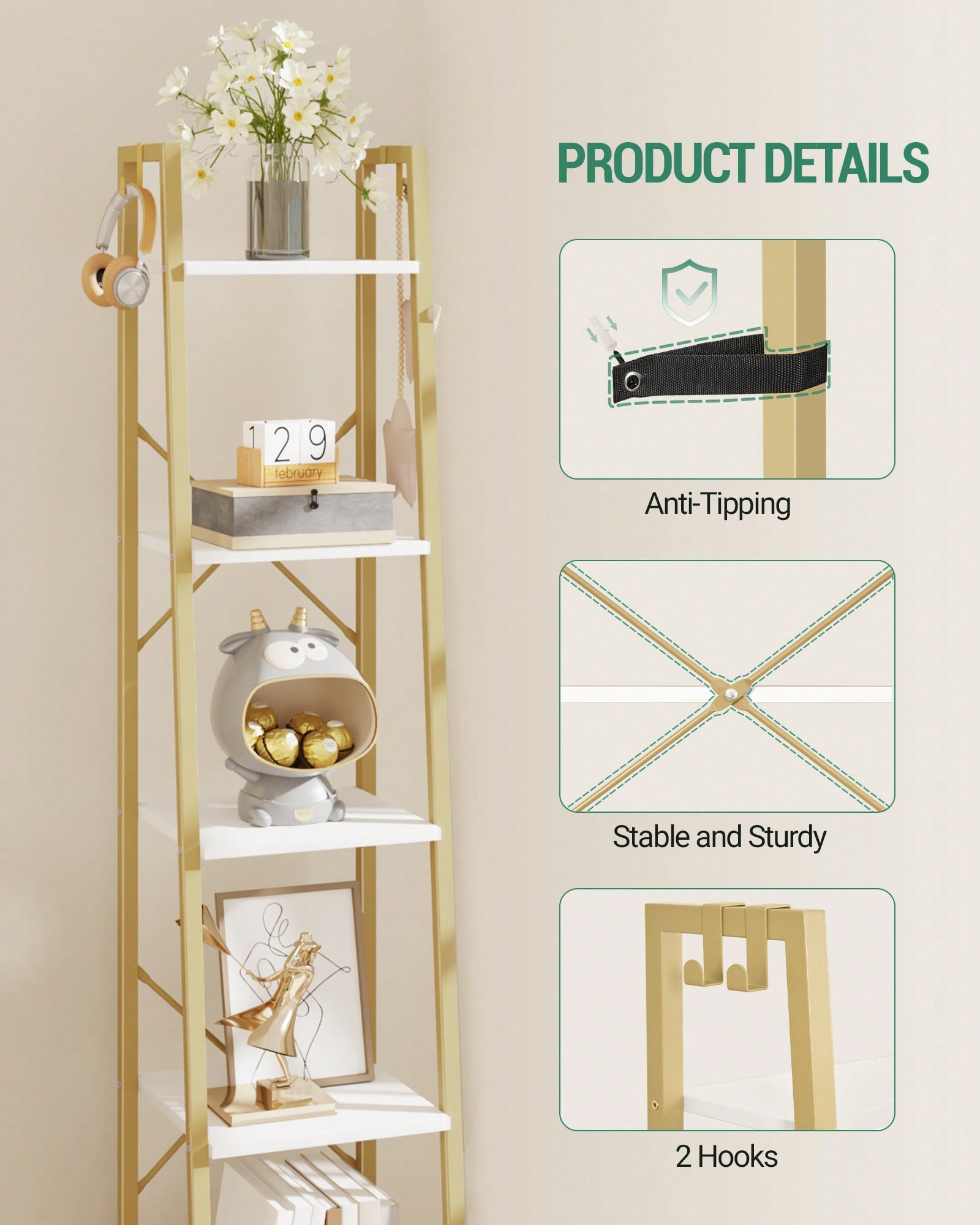5 Tier Ladder Shelf Modern Gla - Bookshelf 5 Tier 评论和价格