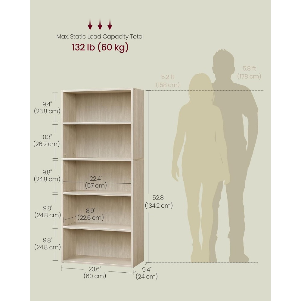 VASAGLE CUSTOS Collection - Bo - Bookshelf 5 Tier 评论和价格