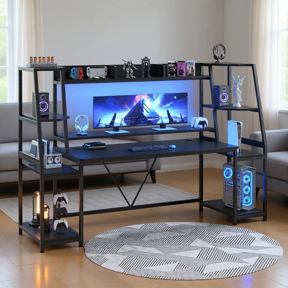 Gaming Desk 79'' with LED Ligh - Gaming Desk With Hutch 评论和价格