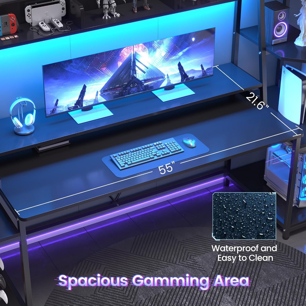Gaming Desk 79'' with LED Ligh - Gaming Desk With Hutch 评论和价格
